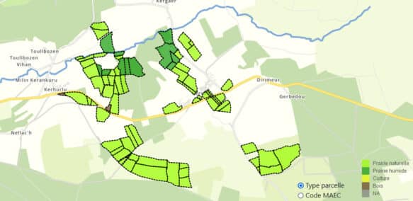 Répartition des terres de la SCI de part et d'autre de la D42 à Hanvec